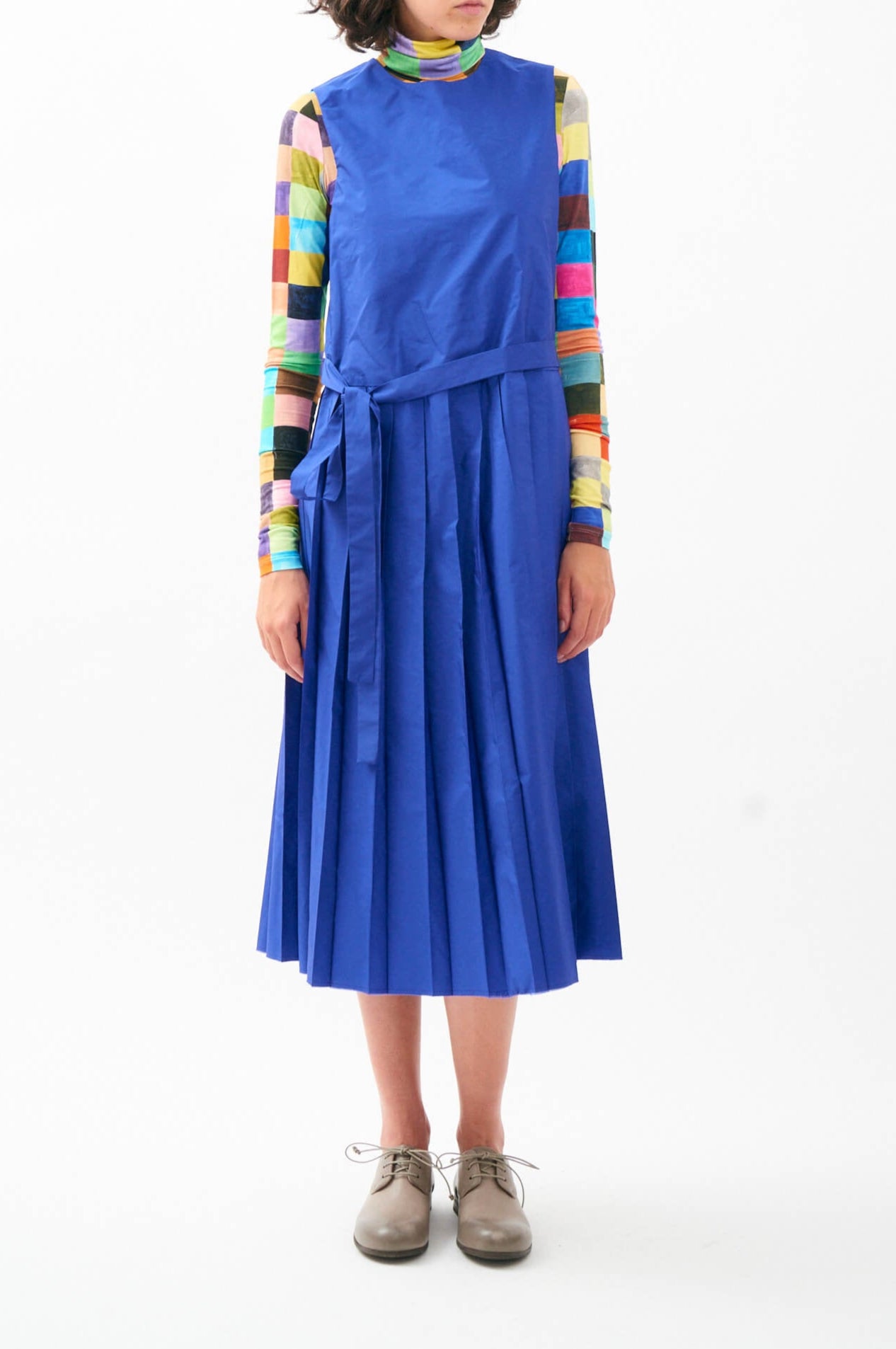 TAFFETA PLEATED MIDI DRESS