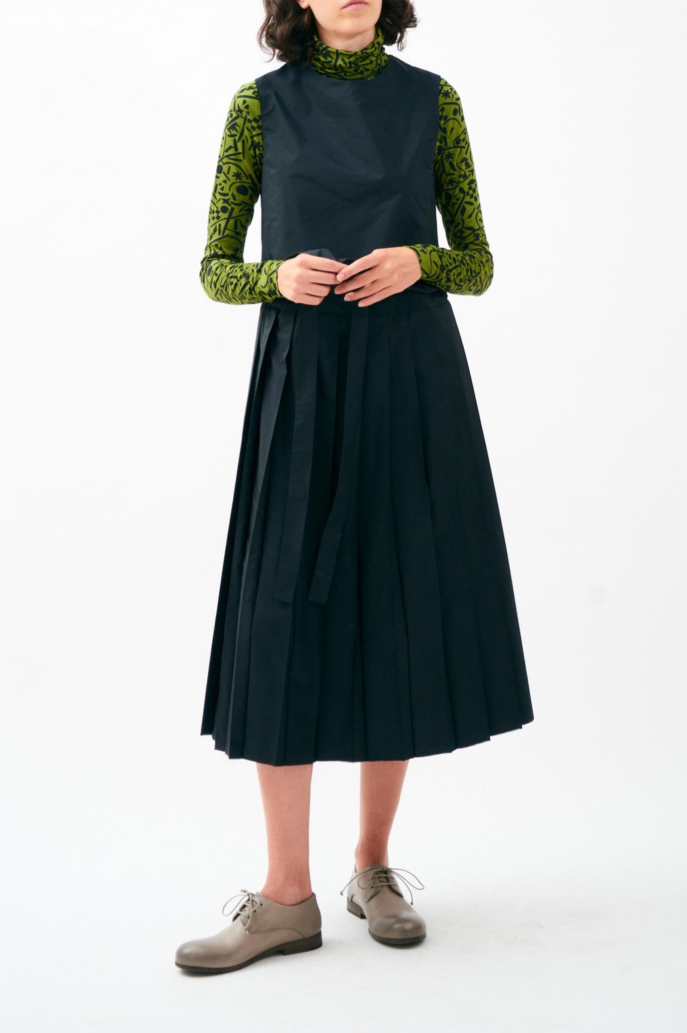 TAFFETA PLEATED MIDI DRESS