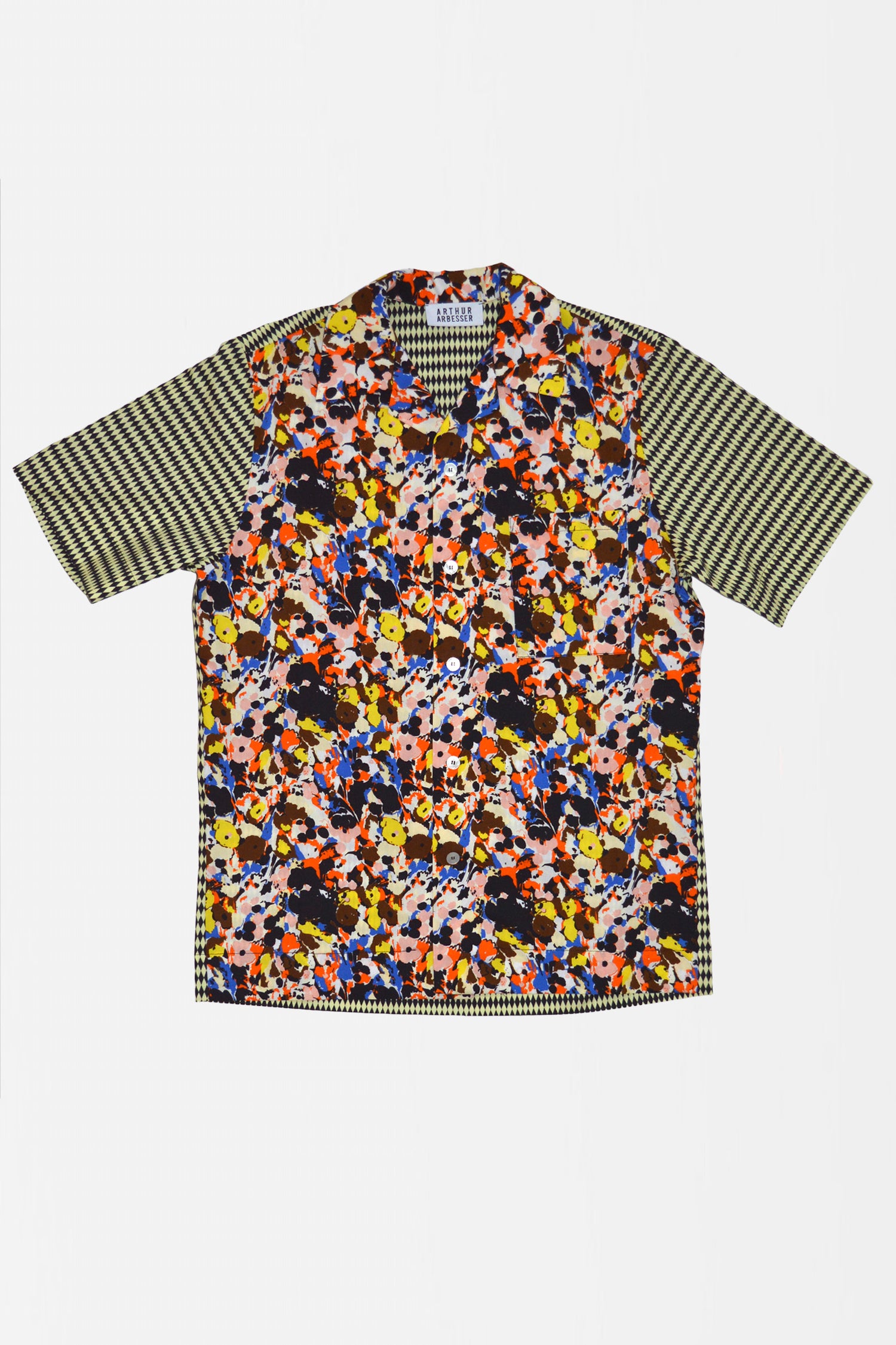 UNISEX CAMP COLLAR PATCHWORK SHIRT