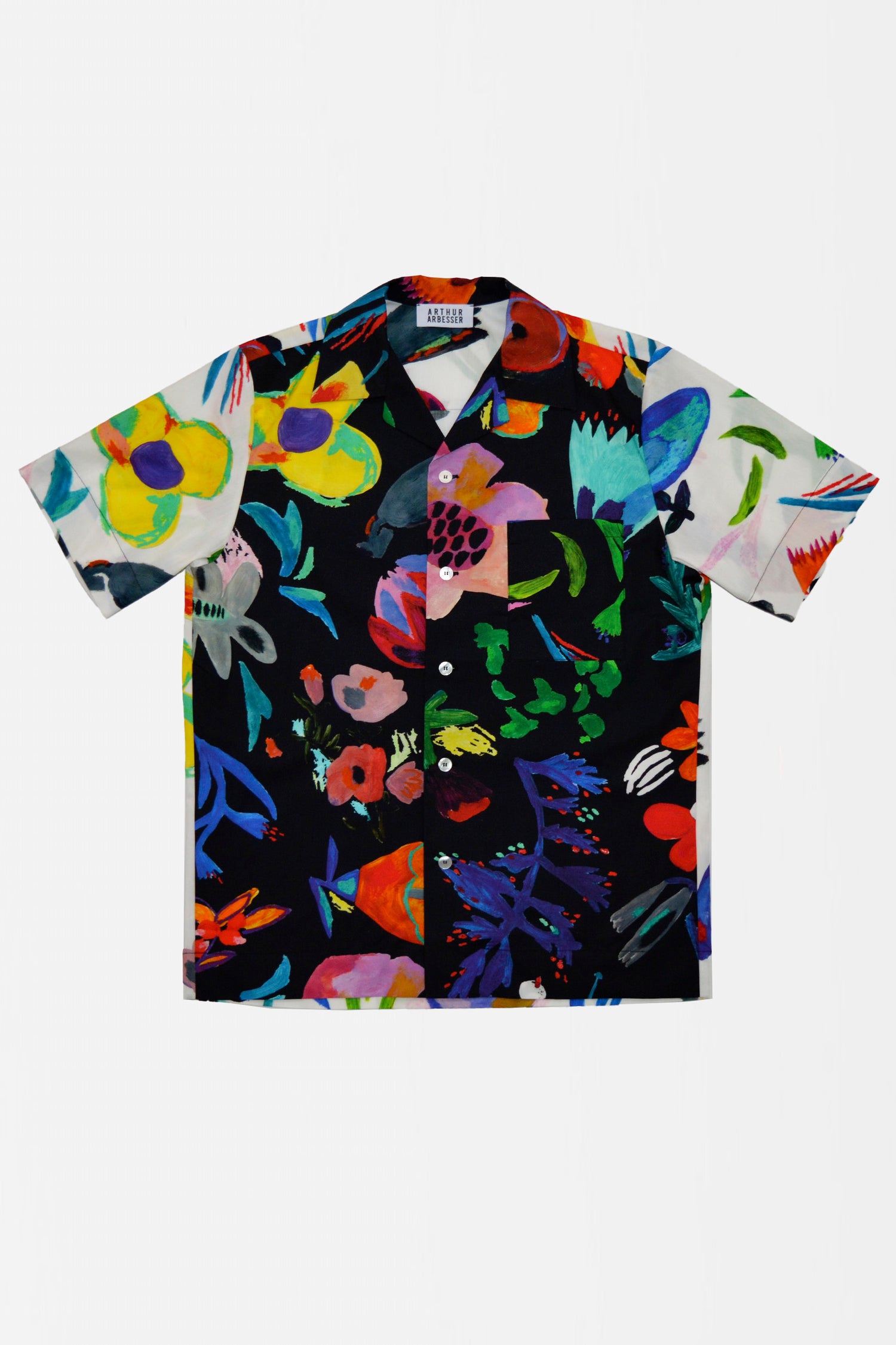 UNISEX CAMP COLLAR PATCHWORK SHIRT
