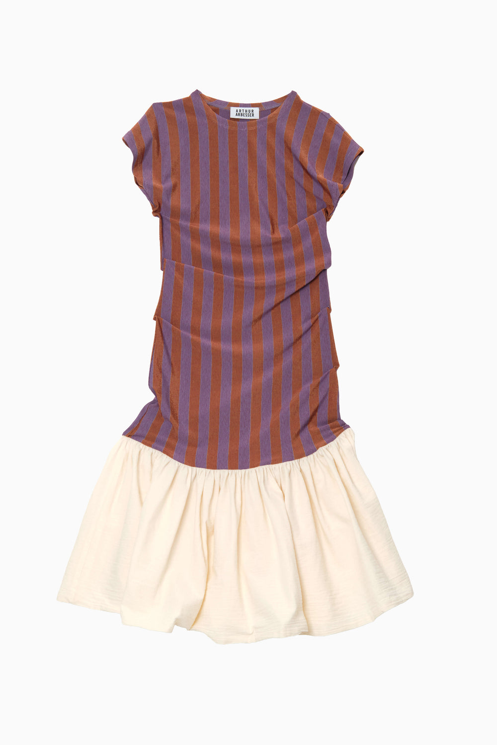 STRIPED JERSEY AND COTTON GAUZE DRESS