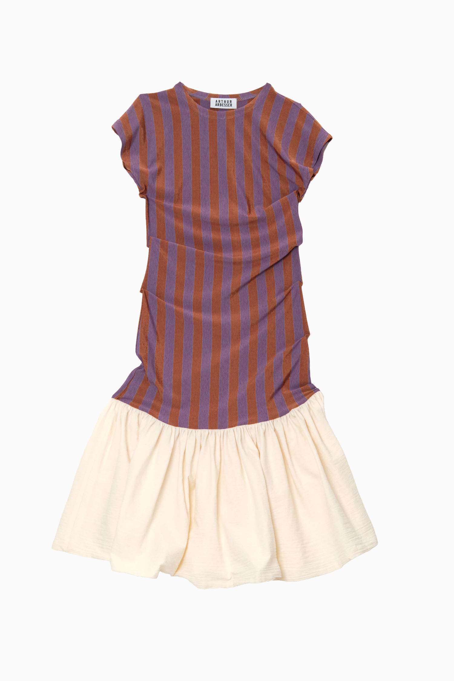 STRIPED JERSEY AND COTTON GAUZE DRESS