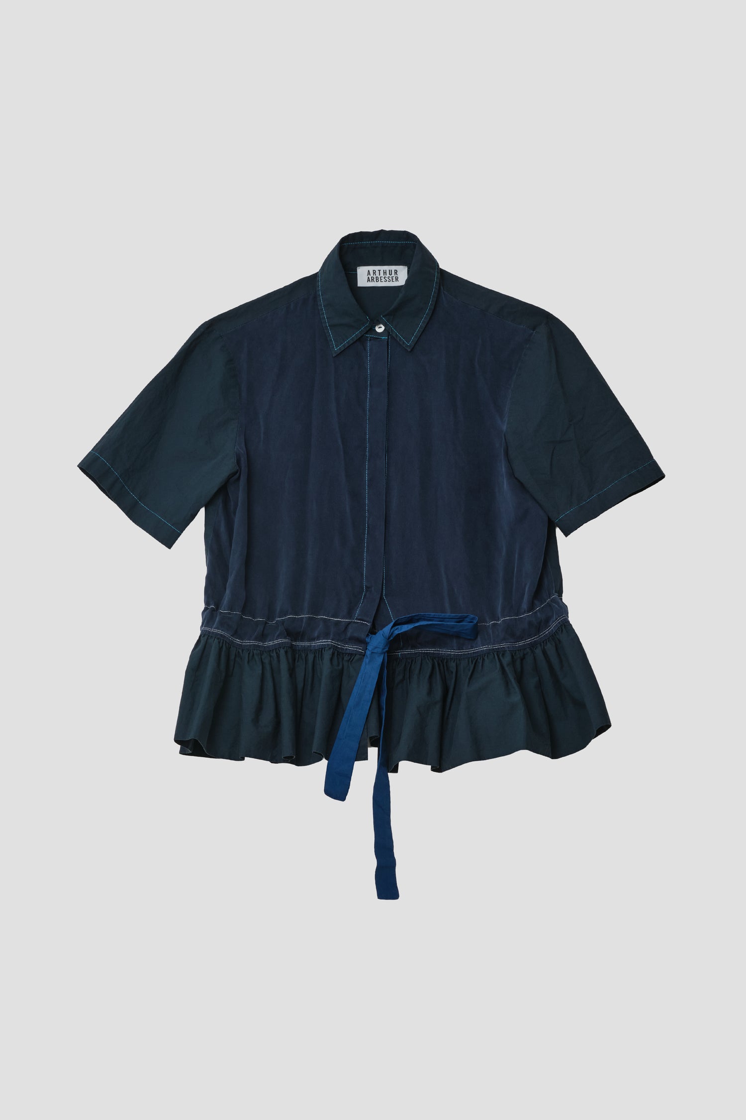 GARMENT-DYED SILK & COTTON RUFFLED SHIRT
