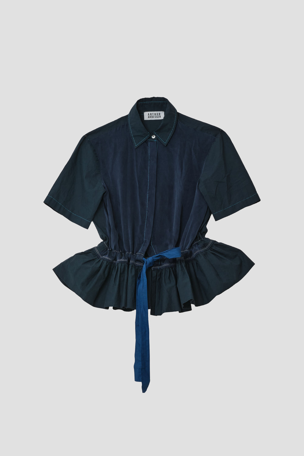 GARMENT-DYED SILK & COTTON RUFFLED SHIRT