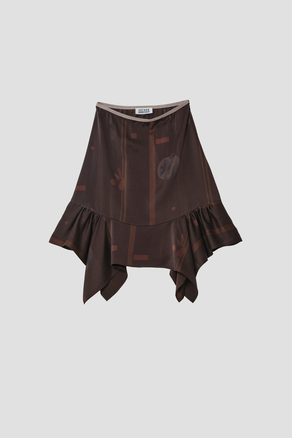 GARMENT-DYED SILK RUFFLED HEM SKIRT