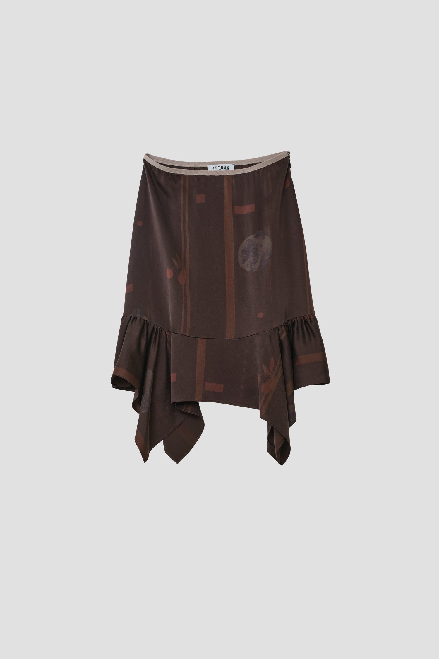 GARMENT-DYED SILK RUFFLED HEM SKIRT