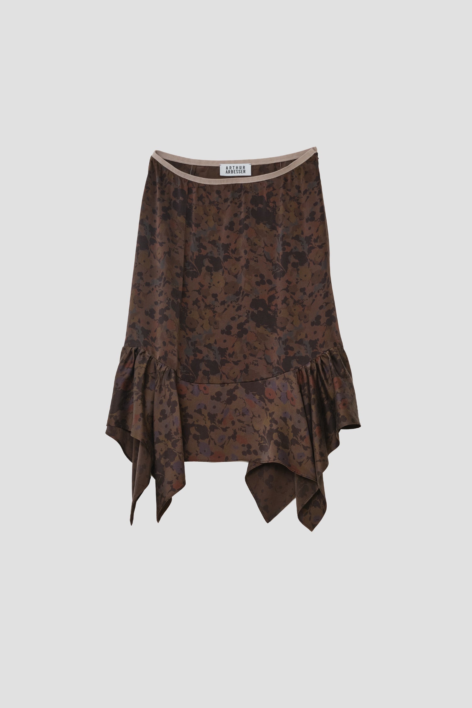 GARMENT-DYED SILK RUFFLED HEM SKIRT