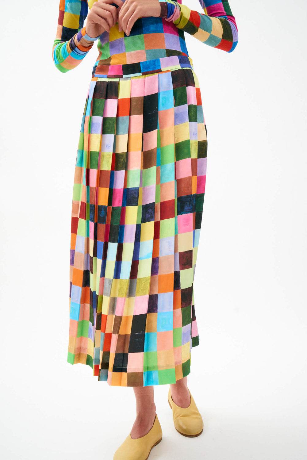 PRINTED PLEATED MIDI SKIRT