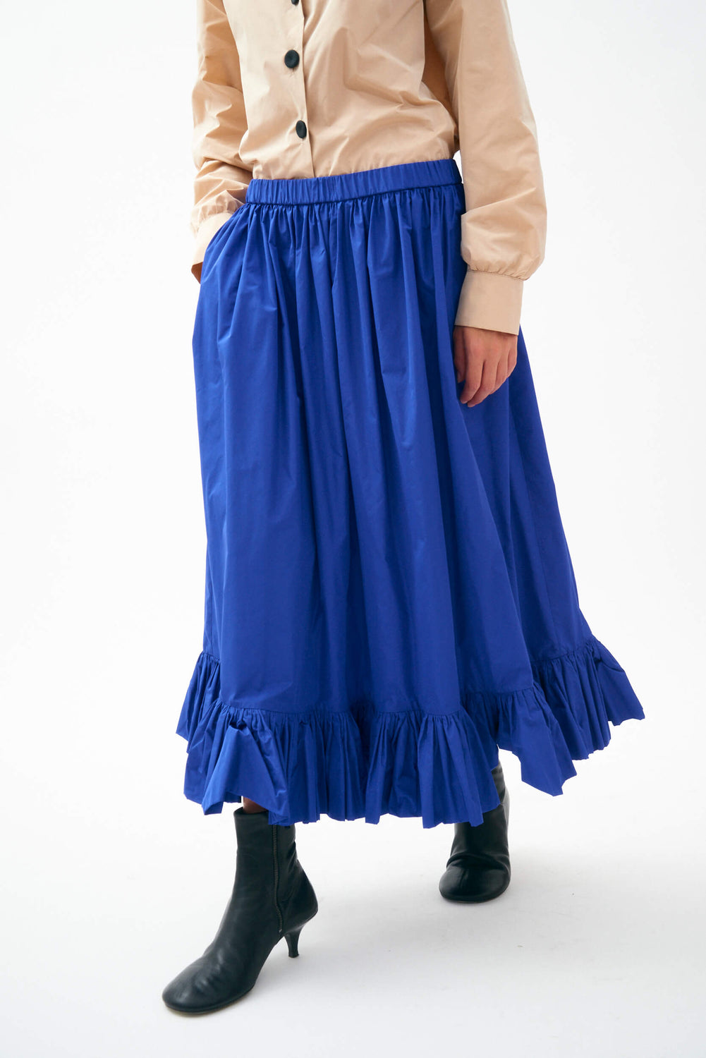 TAFFETA TIERED MAXI SKIRT