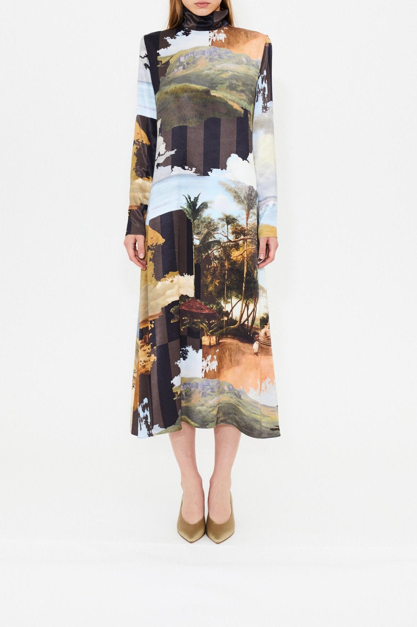 LANDSCAPE PRINT MIDI DRESS